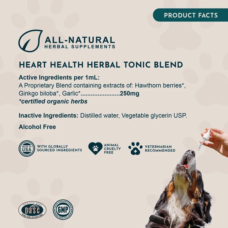 Animal Essentials Heart Health (1oz) Heart Cardiovascular Antioxidant Support Herbal Tincture Organic for Dogs and Cats