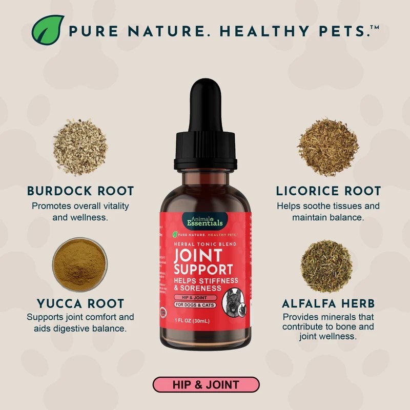 Animal Essentials Joint Support (1oz) Joint Hip Mobility Arthritis Support Herbal Tincture Organic for Dogs and Cats