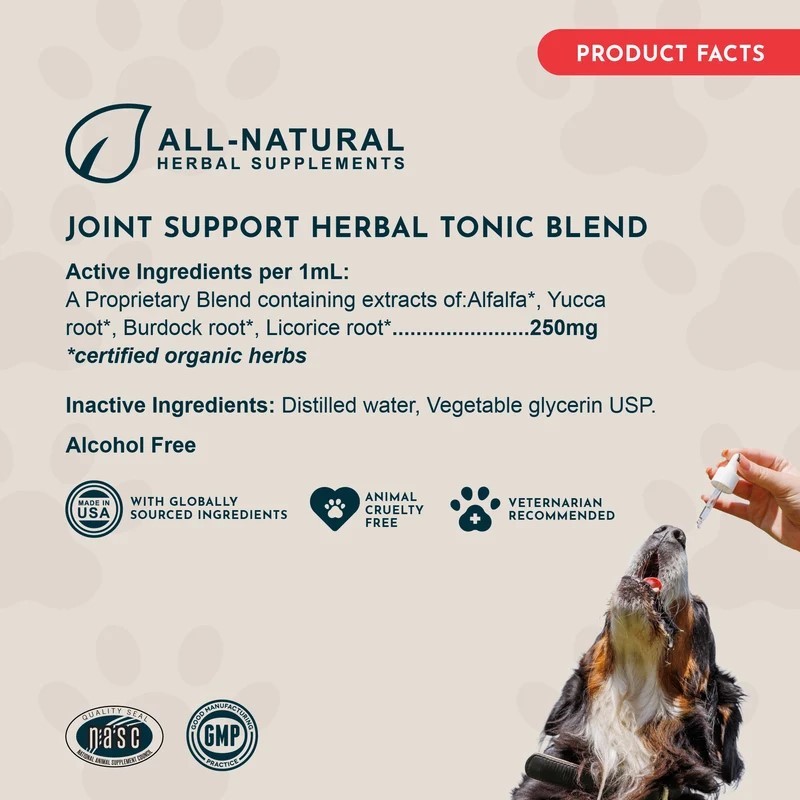 Animal Essentials Joint Support (1oz) Joint Hip Mobility Arthritis Support Herbal Tincture Organic for Dogs and Cats