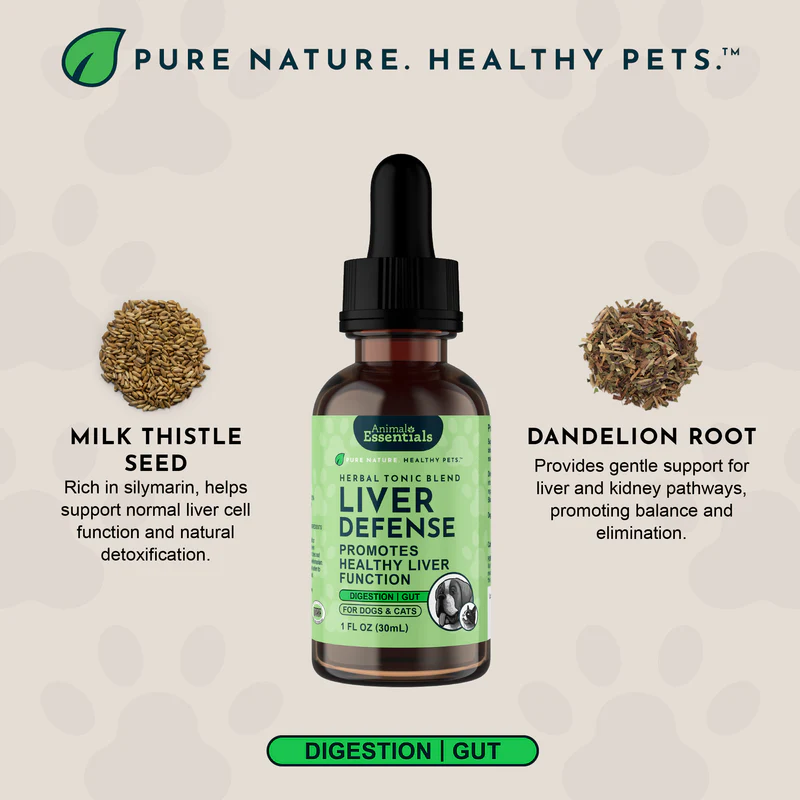 Animal Essentials Liver Defense (1oz) Liver Kidney Detox Support Herbal Tincture Organic for Dogs and Cats