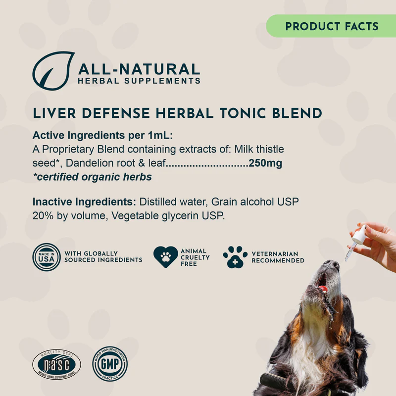 Animal Essentials Liver Defense (1oz) Liver Kidney Detox Support Herbal Tincture Organic for Dogs and Cats
