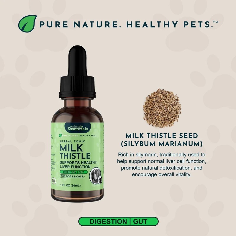 Animal Essentials Milk Thistle Seed (1oz & 2oz) Liver Detox Cleanse Herbal Tincture Organic for Dogs and Cats
