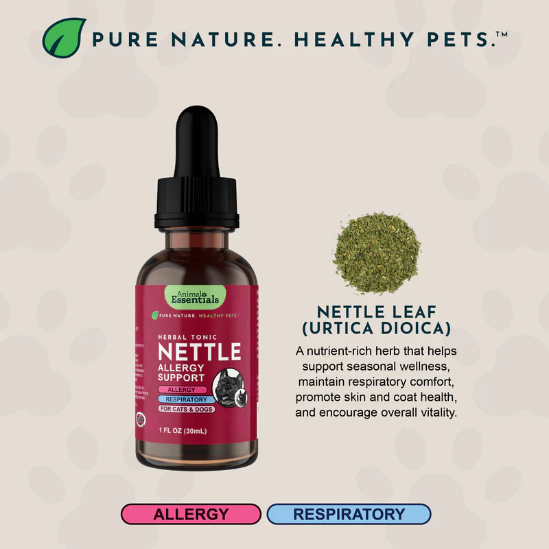 Animal Essentials Nettle (1oz) Seasonal Allergy Itchy Skin Kidney Support Herbal Tincture Organic for Dogs and Cats