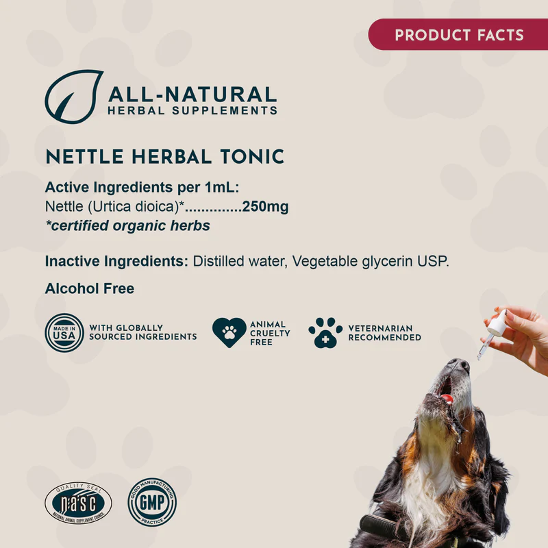 Animal Essentials Nettle (1oz) Seasonal Allergy Itchy Skin Kidney Support Herbal Tincture Organic for Dogs and Cats