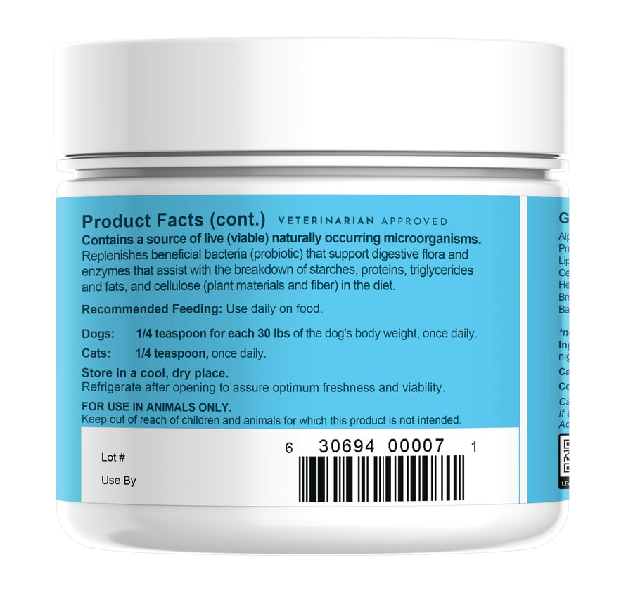 Animal Essentials Plant Enzyme & Probiotics (100g) Digestive Enzyme Gut Pancreatitis Support for Dogs and Cats