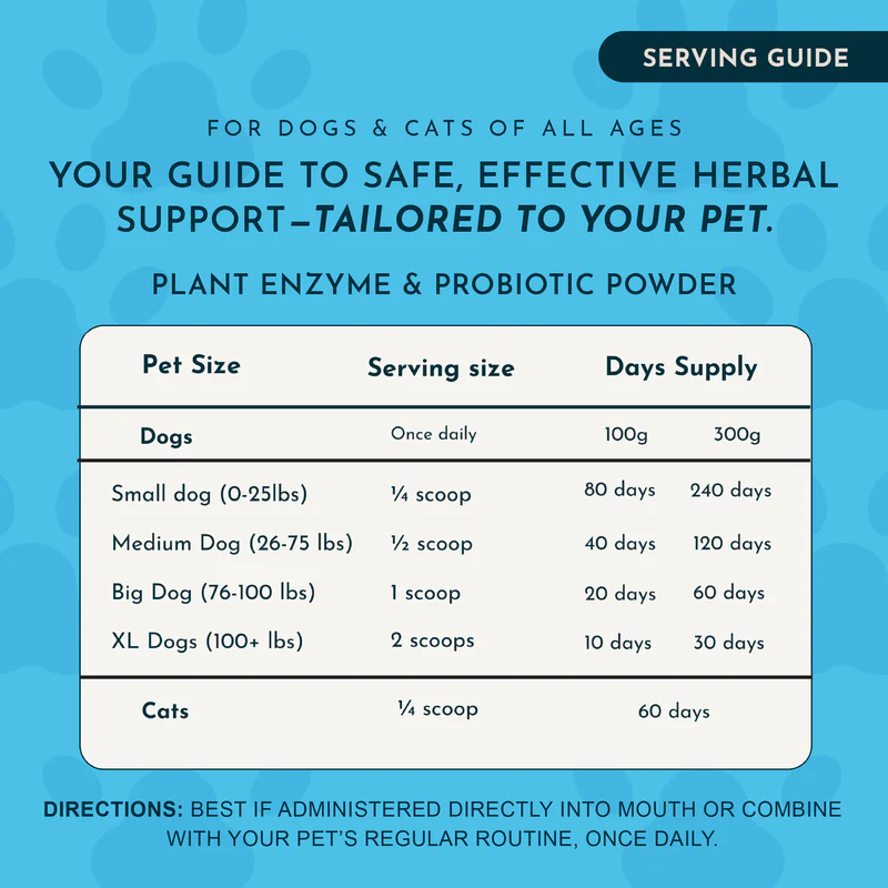 Animal Essentials Plant Enzyme & Probiotics (100g) Digestive Enzyme Gut Pancreatitis Support for Dogs and Cats