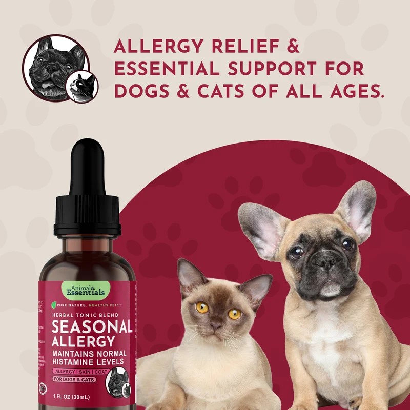 Animal Essentials Seasonal Allergy (1oz & 80g) Environmental Allergy Itchy Skin Support Herbal Tincture Organic for Dogs and Cats