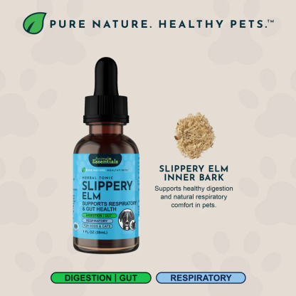 Animal Essentials Slippery Elm (1oz) Diarrhea IBD Digestive Gut Cough Support Herbal Tincture Organic for Dogs and Cats
