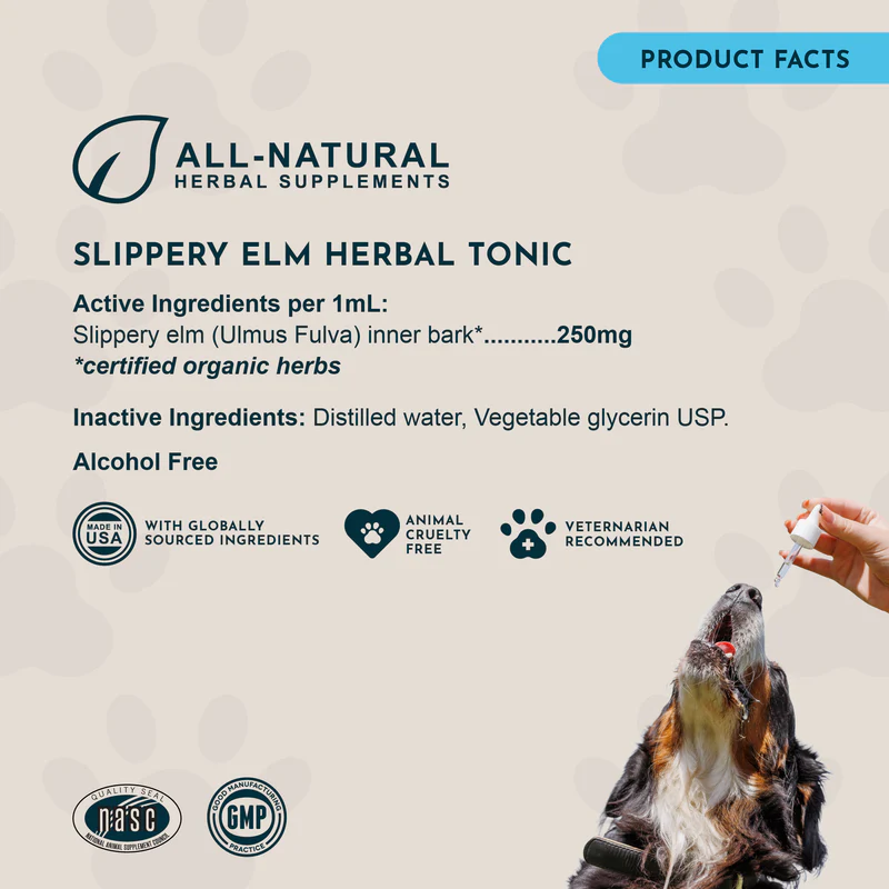 Animal Essentials Slippery Elm (1oz) Diarrhea IBD Digestive Gut Cough Support Herbal Tincture Organic for Dogs and Cats