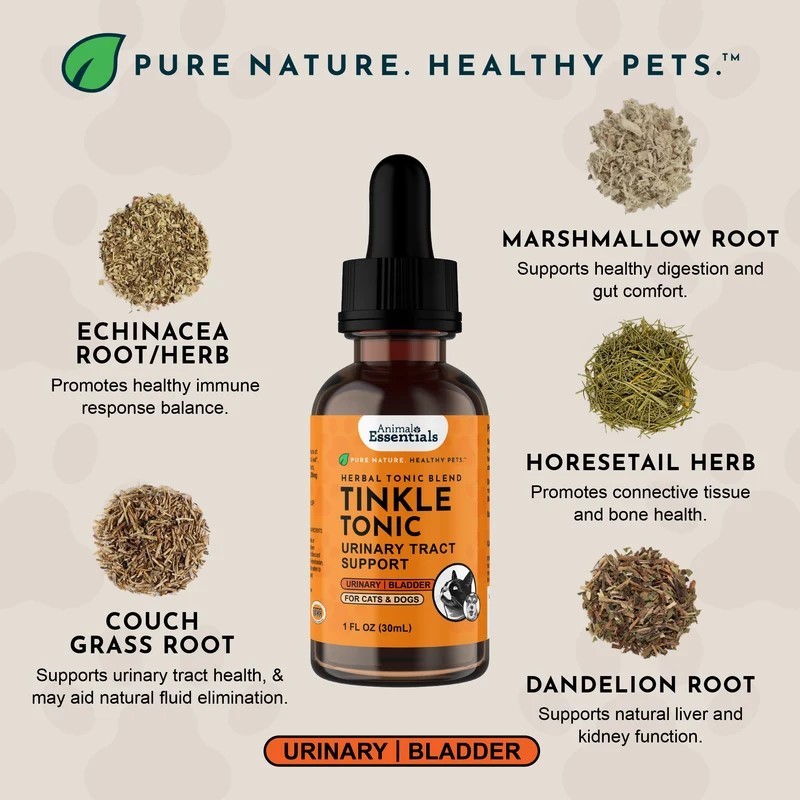 Animal Essentials Tinkle Tonic (1oz) Urinary Tract UTI Bladder Support Herbal Tincture Organic for Dogs and Cats