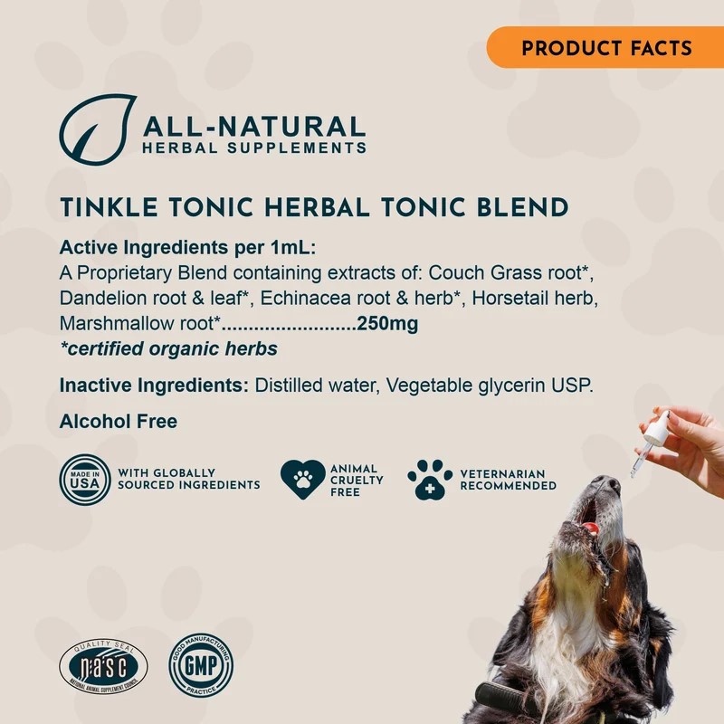 Animal Essentials Tinkle Tonic (1oz) Urinary Tract UTI Bladder Support Herbal Tincture Organic for Dogs and Cats