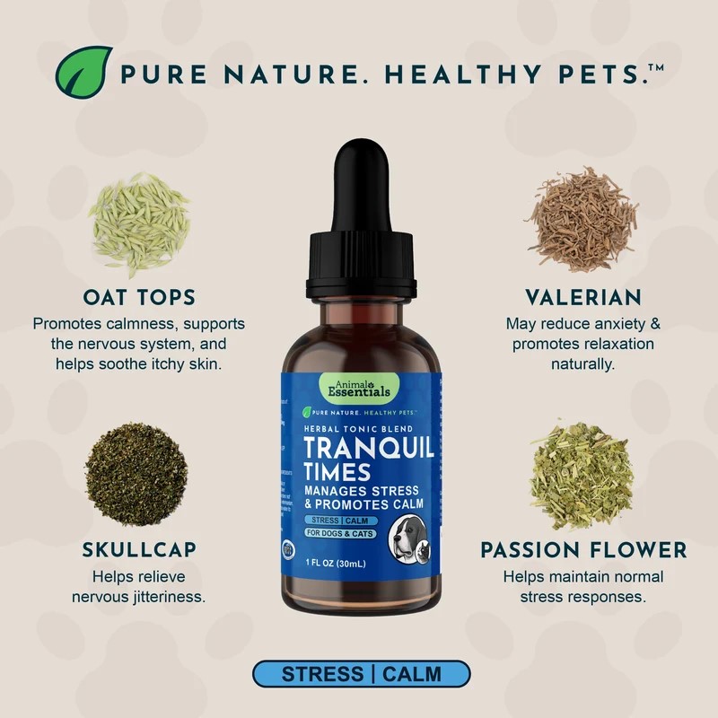 Animal Essentials Tranquility Blend (1oz) Stress Anxiety Calming Support Herbal Tincture Organic for Dogs and Cats