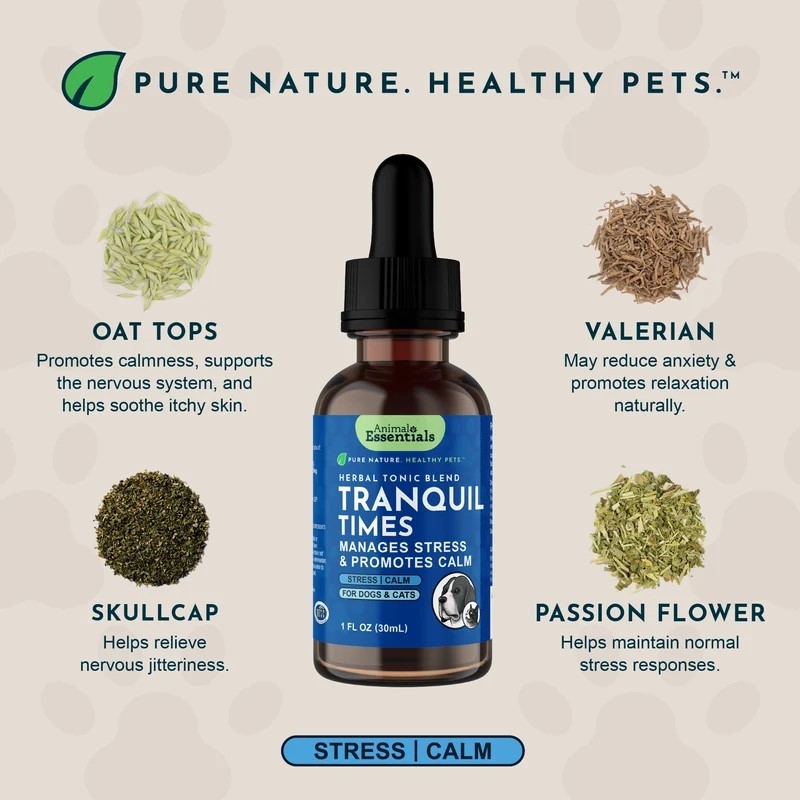 Animal Essentials Tranquility Blend (1oz) Stress Anxiety Calming Support Herbal Tincture Organic for Dogs and Cats