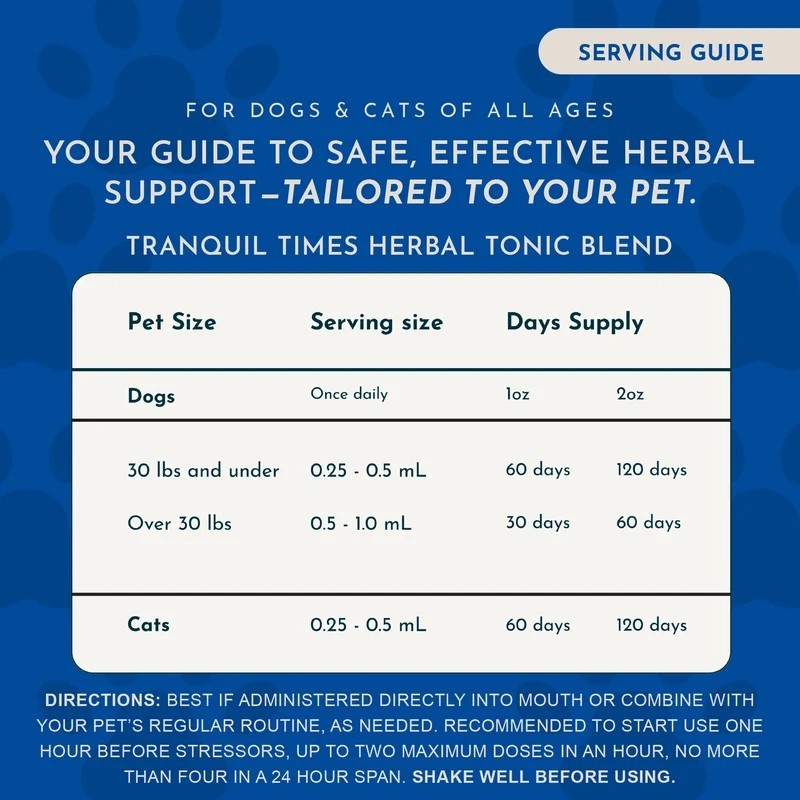 Animal Essentials Tranquility Blend (1oz) Stress Anxiety Calming Support Herbal Tincture Organic for Dogs and Cats