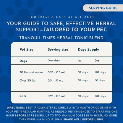 Animal Essentials Tranquility Blend (1oz) Stress Anxiety Calming Support Herbal Tincture Organic for Dogs and Cats