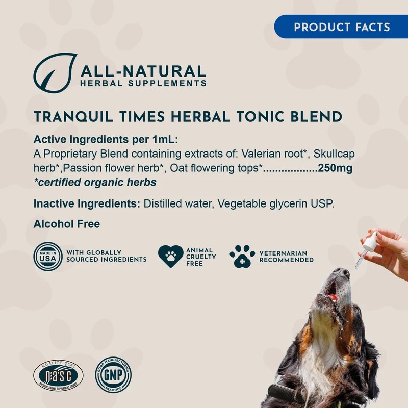 Animal Essentials Tranquility Blend (1oz) Stress Anxiety Calming Support Herbal Tincture Organic for Dogs and Cats