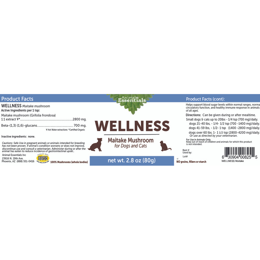 Animal Essentials Maitake Mushroom (80g) Immune Cancer Diabetes Support Organic for Dogs and Cats