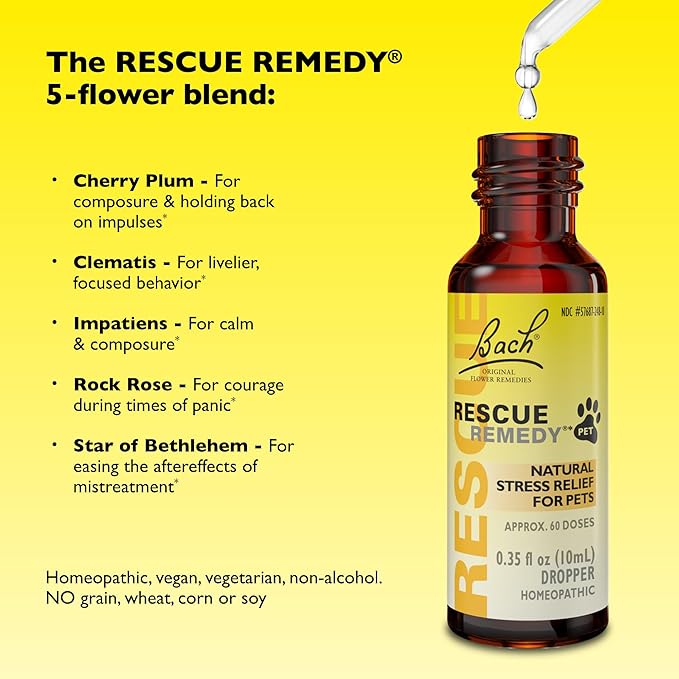 Bach Rescue Remedy Pet (10ml & 20ml) Stress Anxiety Calming Drops Natural Relaxation for Dogs and Cats