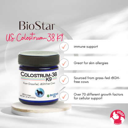 BioStar K9 Colostrum-38 (30 & 120 Servings) Immune Skin Allergy Support Whole Food for Dogs and Cats