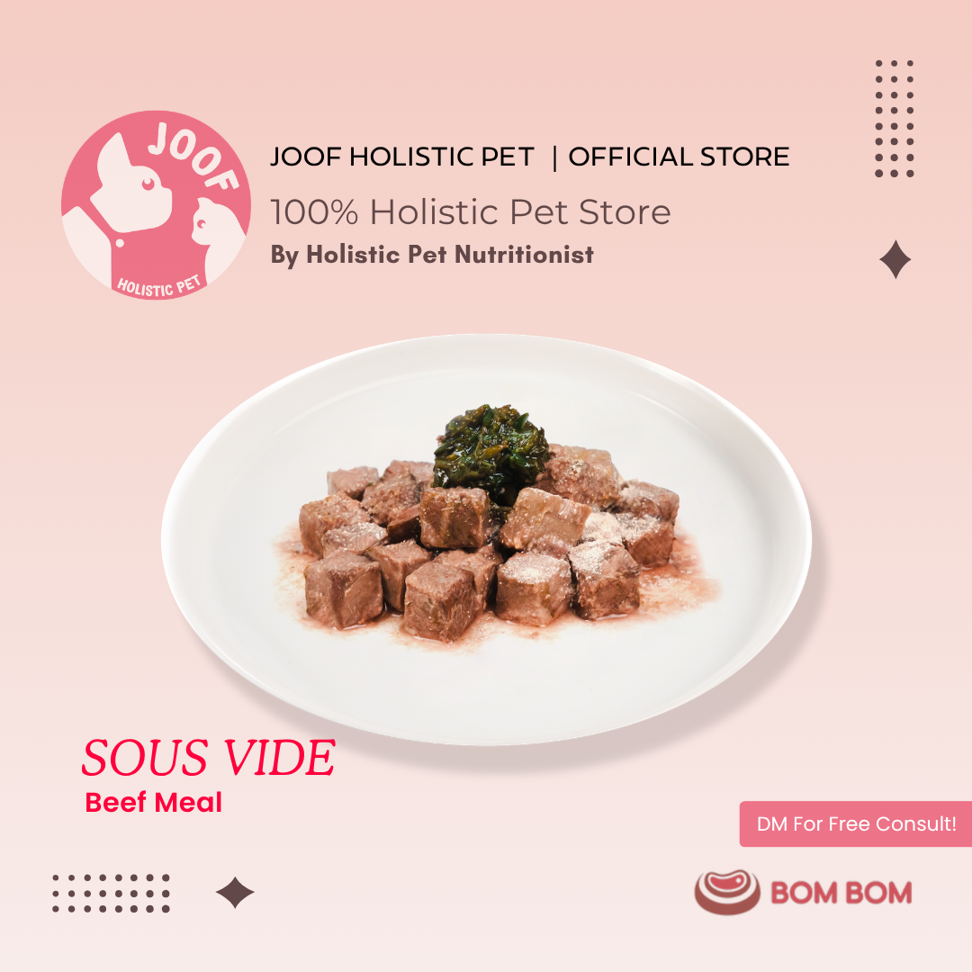 BOMBOM Beef Sous Vide (100g) Gently Cooked BARF Single Protein Elimination Diet for Dogs and Cats