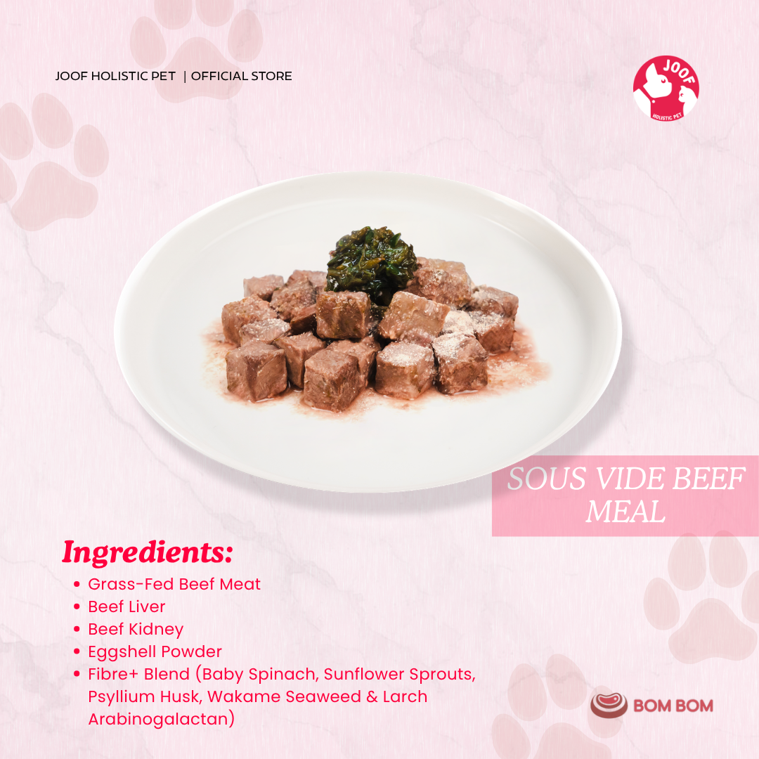 BOMBOM Beef Sous Vide (100g) Gently Cooked BARF Single Protein Elimination Diet for Dogs and Cats