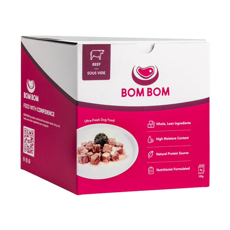 BOMBOM Beef Sous Vide Box (7x100g) Gently Cooked BARF Single Protein Elimination Diet for Dogs and Cats