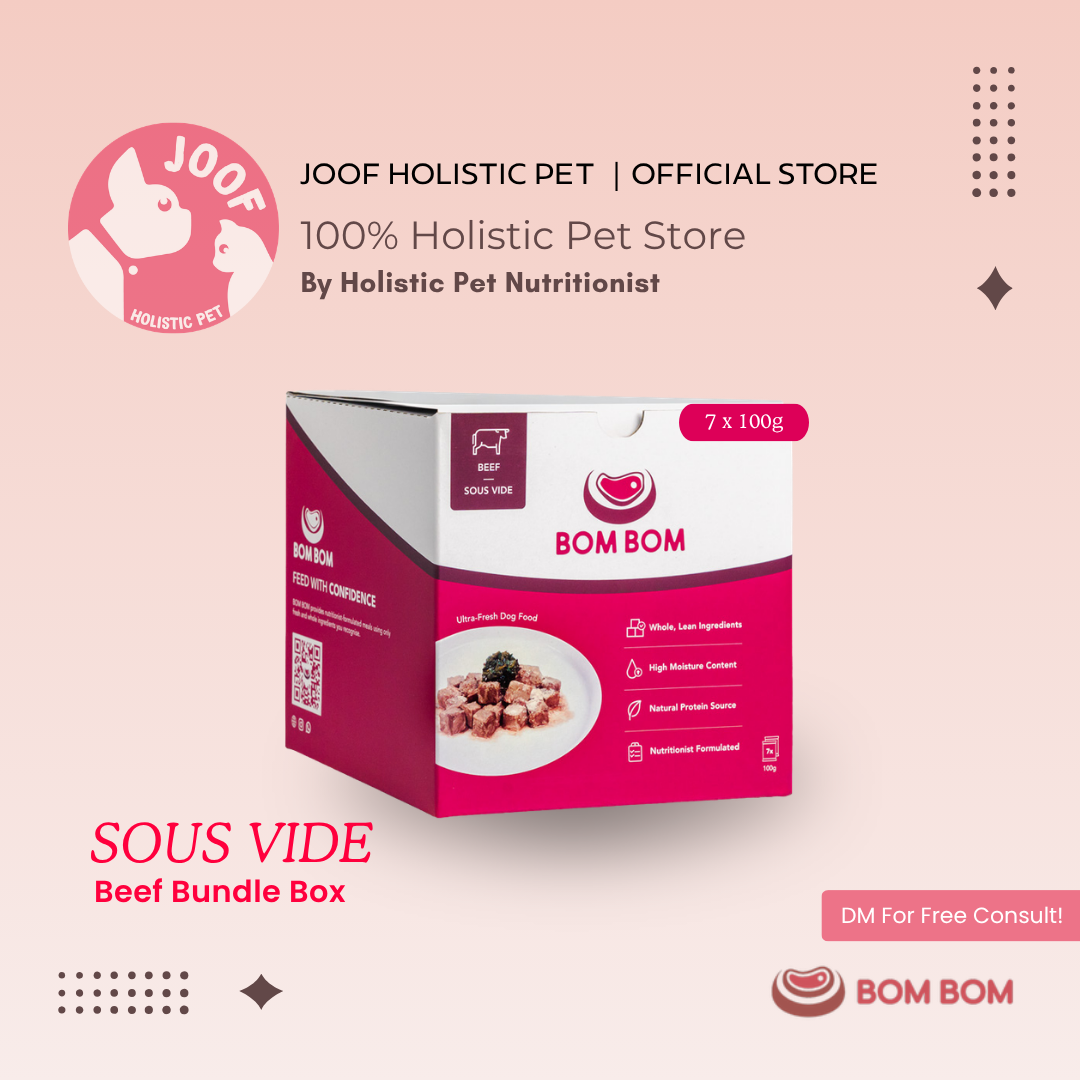 BOMBOM Beef Sous Vide Box (7x100g) Gently Cooked BARF Single Protein Elimination Diet for Dogs and Cats