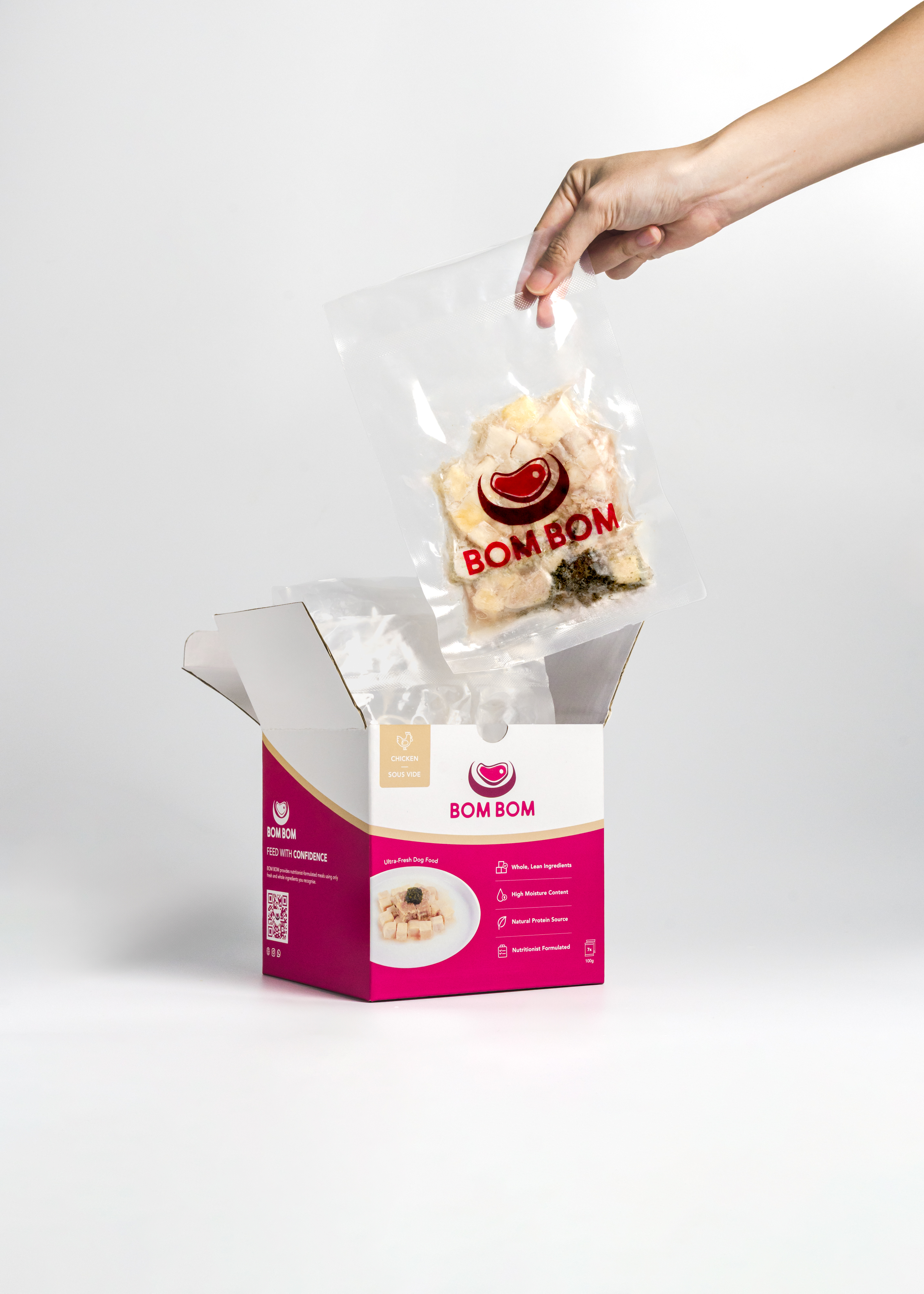 BOMBOM Duck Sous Vide Box (7x100g) Gently Cooked BARF Single Protein Elimination Diet for Dogs and Cats