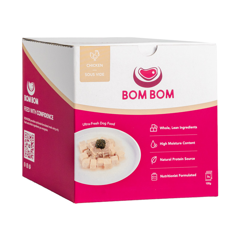 BOMBOM Chicken Sous Vide Box (7x100g) Gently Cooked BARF Single Protein Elimination Diet for Dogs and Cats