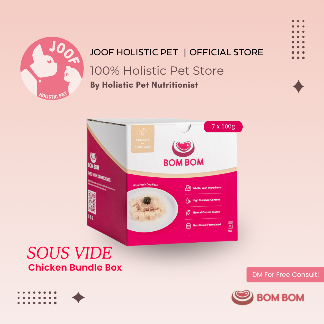 BOMBOM Chicken Sous Vide Box (7x100g) Gently Cooked BARF Single Protein Elimination Diet for Dogs and Cats