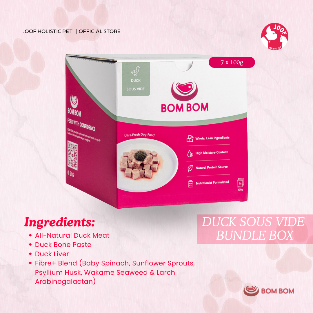 BOMBOM Duck Sous Vide Box (7x100g) Gently Cooked BARF Single Protein Elimination Diet for Dogs and Cats