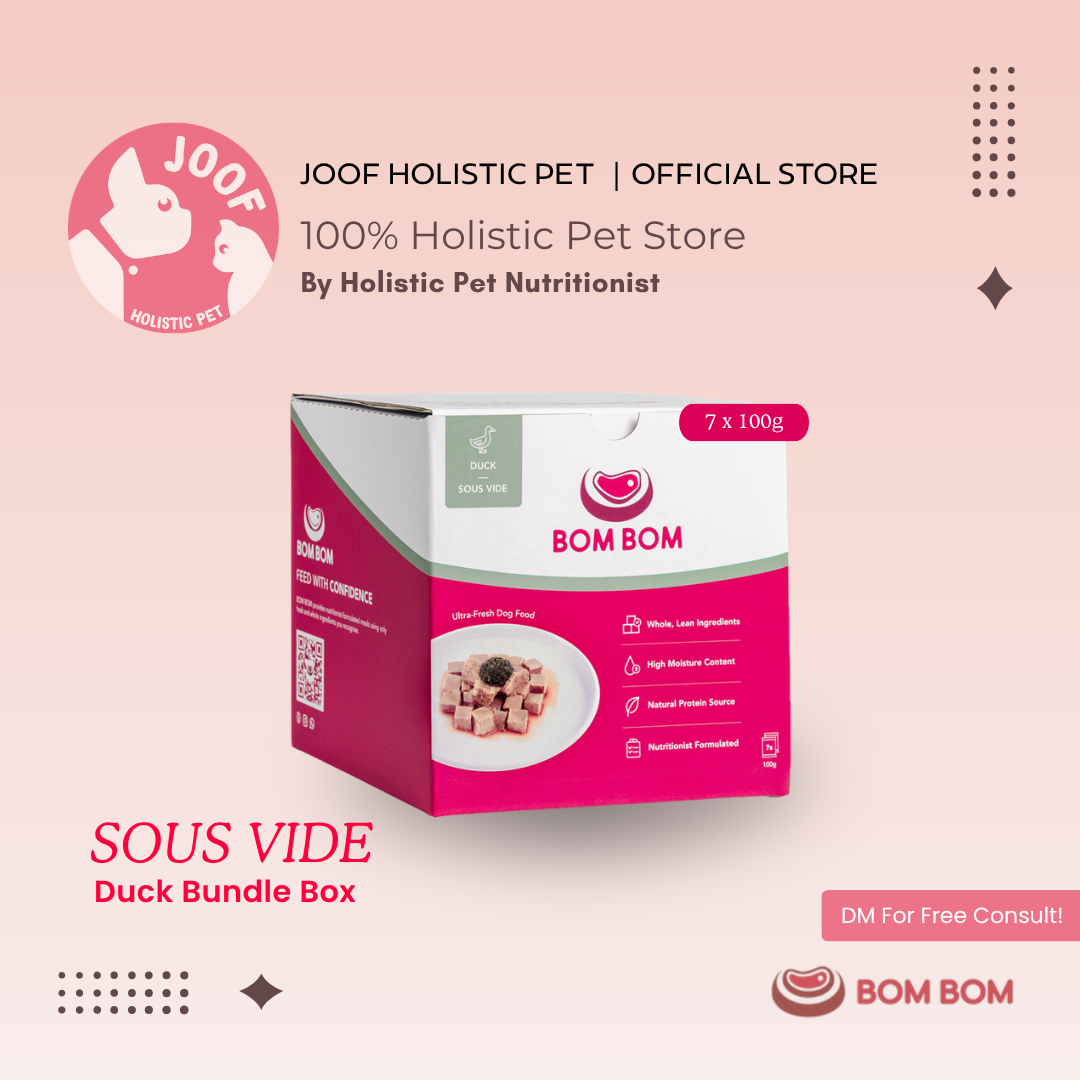 BOMBOM Duck Sous Vide Box (7x100g) Gently Cooked BARF Single Protein Elimination Diet for Dogs and Cats