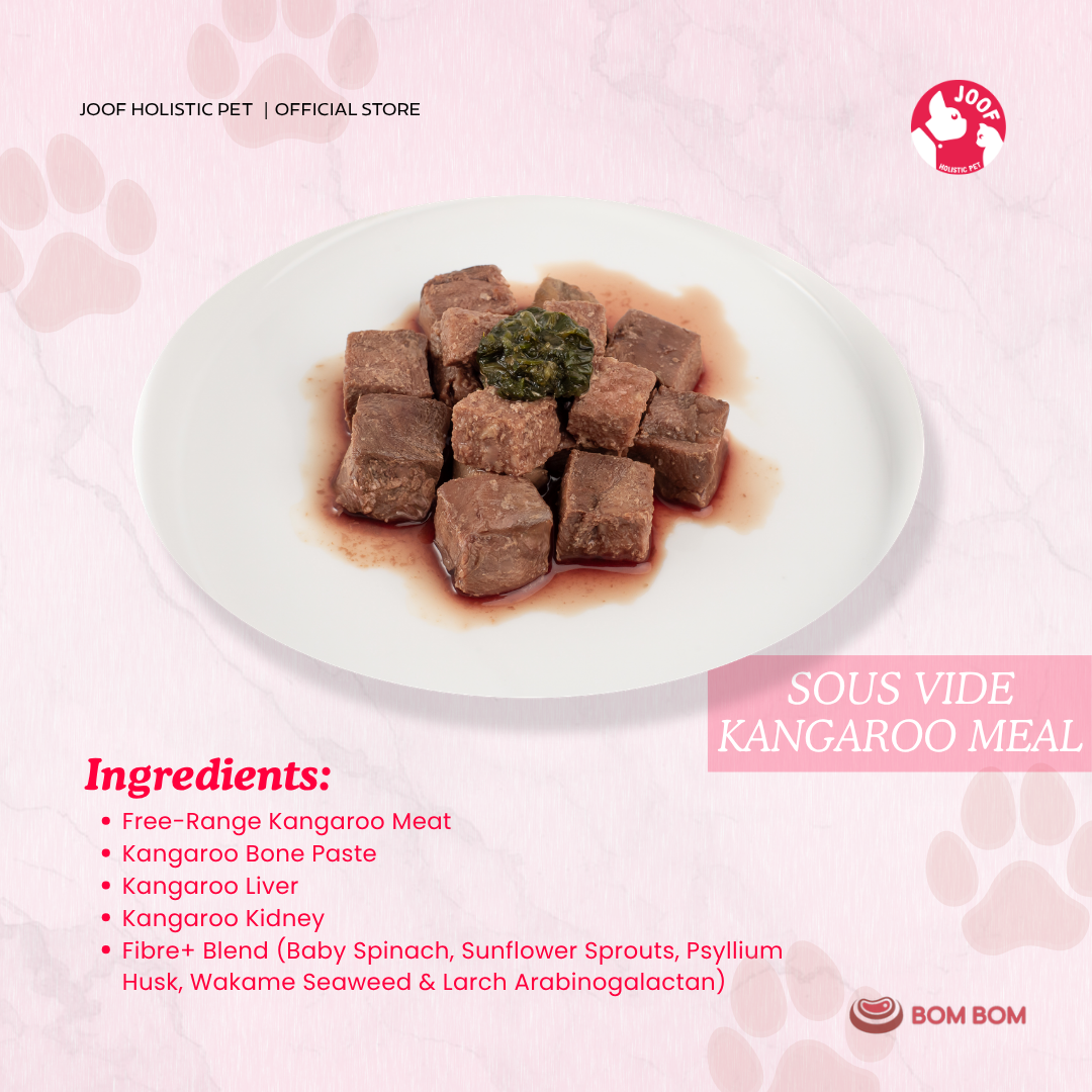 BOMBOM Kangaroo Sous Vide (100g) Gently Cooked BARF Single Protein Elimination Diet for Dogs and Cats