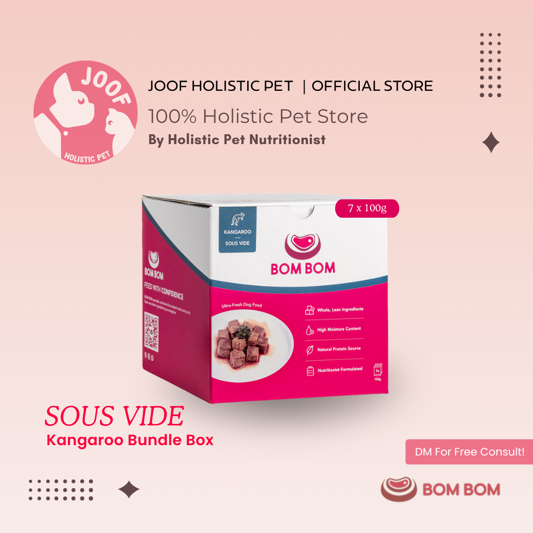 BOMBOM Kangaroo Sous Vide Box (7x100g) Gently Cooked BARF Single Protein Elimination Diet for Dogs and Cats