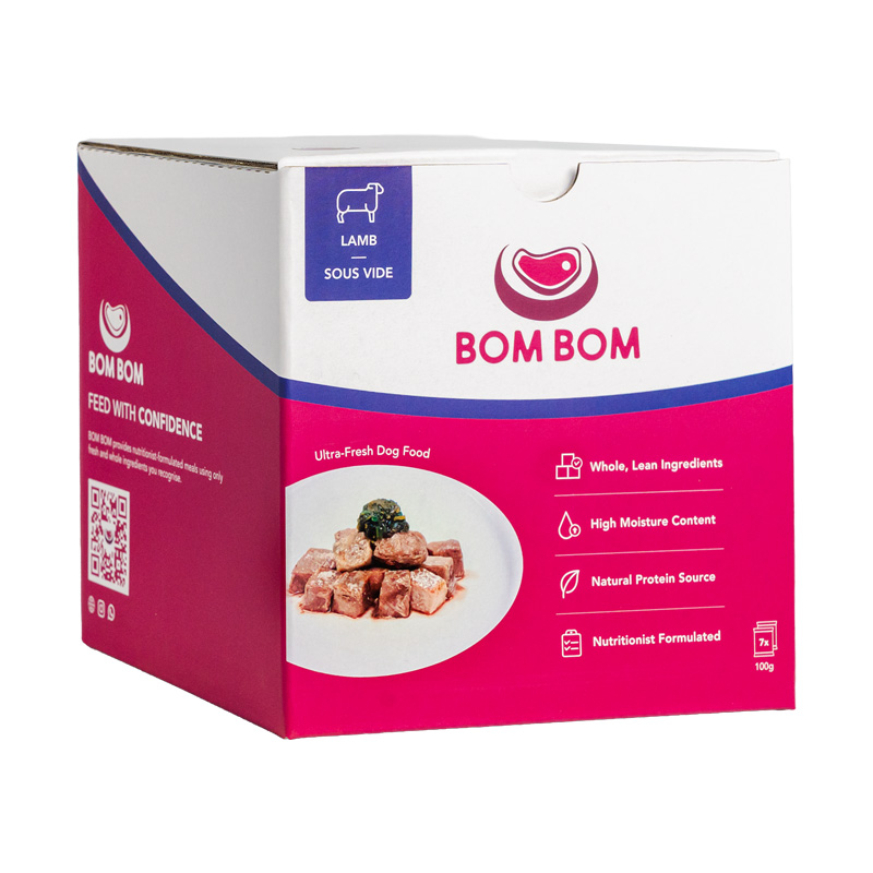 BOMBOM Lamb Sous Vide Box (7x100g) Gently Cooked BARF Single Protein Elimination Diet for Dogs and Cats