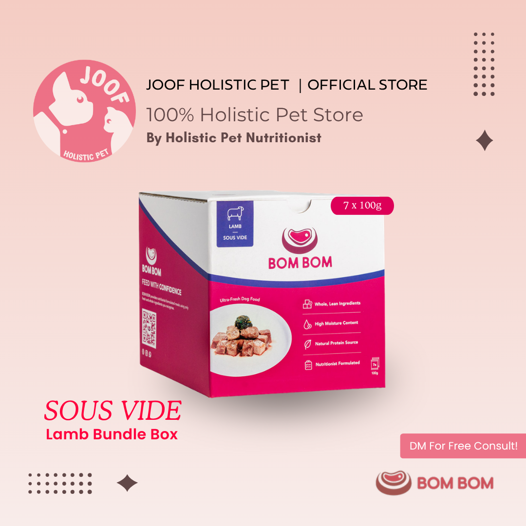 BOMBOM Lamb Sous Vide Box (7x100g) Gently Cooked BARF Single Protein Elimination Diet for Dogs and Cats