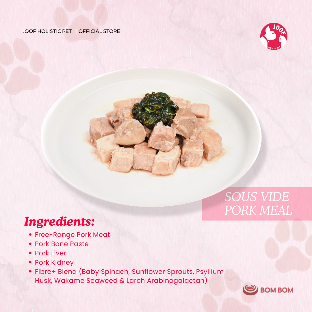 BOMBOM Pork Sous Vide (100g) Gently Cooked BARF Single Protein Elimination Diet for Dogs and Cats