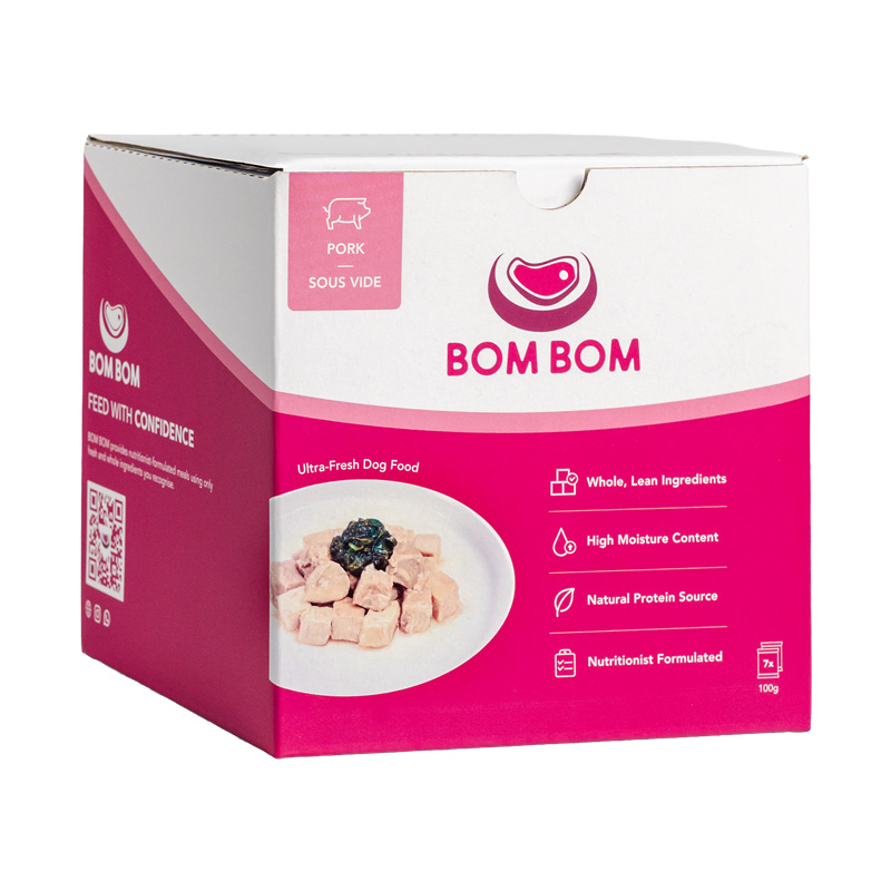 BOMBOM Pork Sous Vide Box (7x100g) Gently Cooked BARF Single Protein Elimination Diet for Dogs and Cats