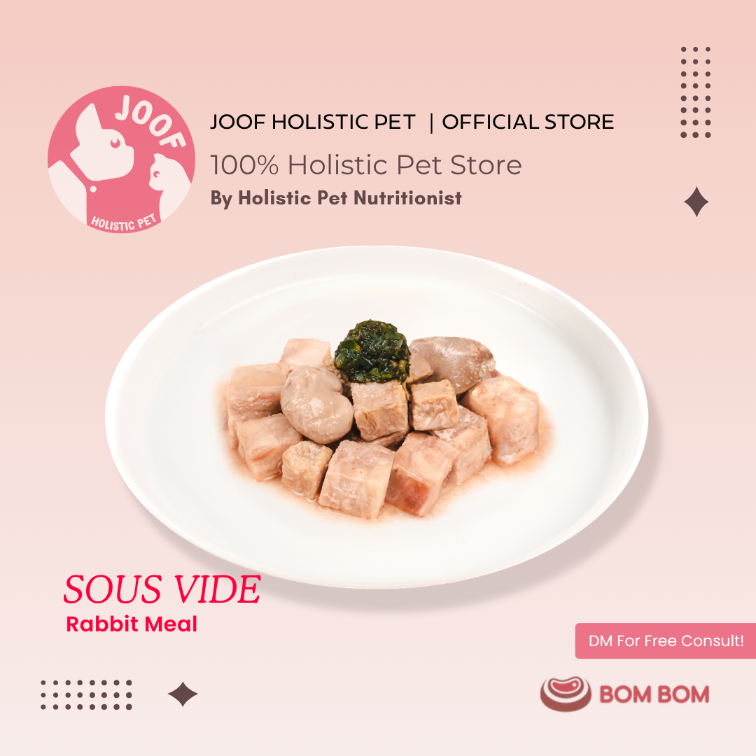 BOMBOM Rabbit Sous Vide (100g) Gently Cooked BARF Single Protein Elimination Diet for Dogs and Cats