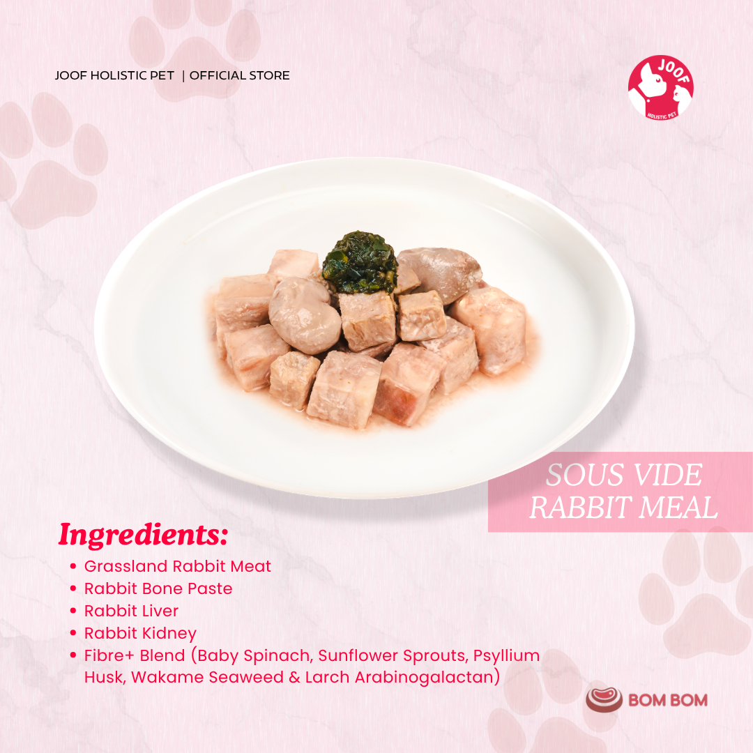 BOMBOM Rabbit Sous Vide (100g) Gently Cooked BARF Single Protein Elimination Diet for Dogs and Cats
