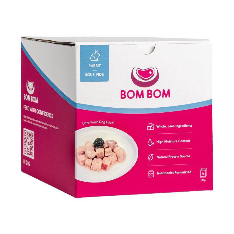 BOMBOM Rabbit Sous Vide Box (7x100g) Gently Cooked BARF Single Protein Elimination Diet for Dogs and Cats