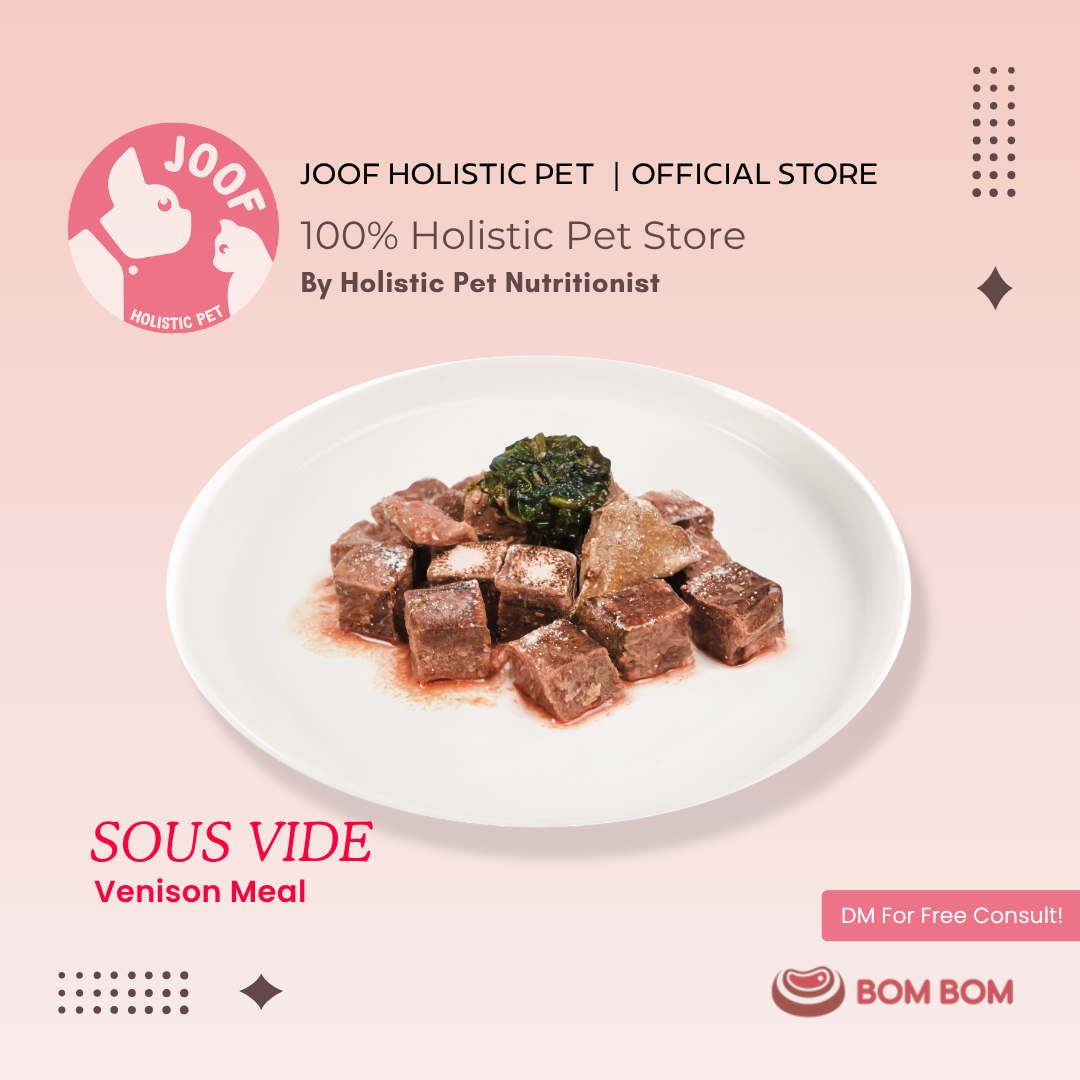 BOMBOM Venison Sous Vide (100g) Gently Cooked BARF Single Protein Elimination Diet for Dogs and Cats