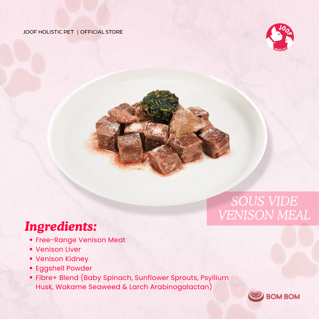 BOMBOM Venison Sous Vide (100g) Gently Cooked BARF Single Protein Elimination Diet for Dogs and Cats