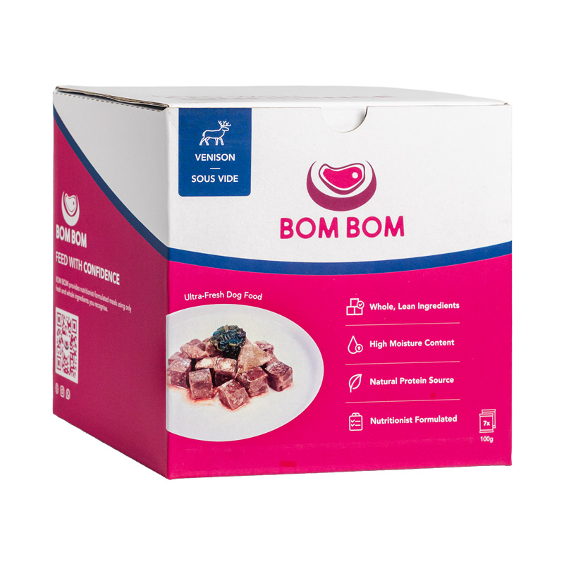 BOMBOM Venison Sous Vide Box (7x100g) Gently Cooked BARF Single Protein Elimination Diet for Dogs and Cats
