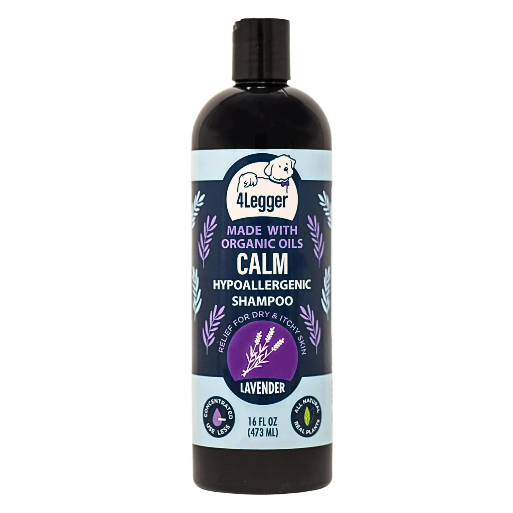4Legger Calm, Lavender Soothing Hypoallergenic USDA Certified Organic Shampoo (8oz) | Itchy Skin, Rash, Hotspot Shampoo for Dogs and Cats