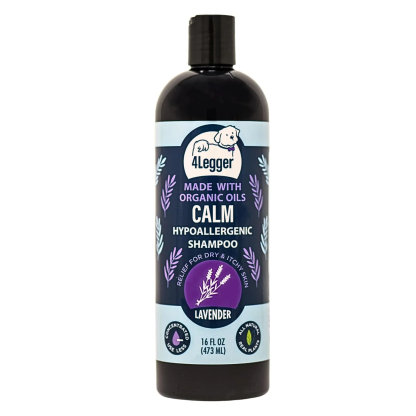 4Legger Calm, Lavender Soothing Hypoallergenic USDA Certified Organic Shampoo (8oz) | Itchy Skin, Rash, Hotspot Shampoo for Dogs and Cats