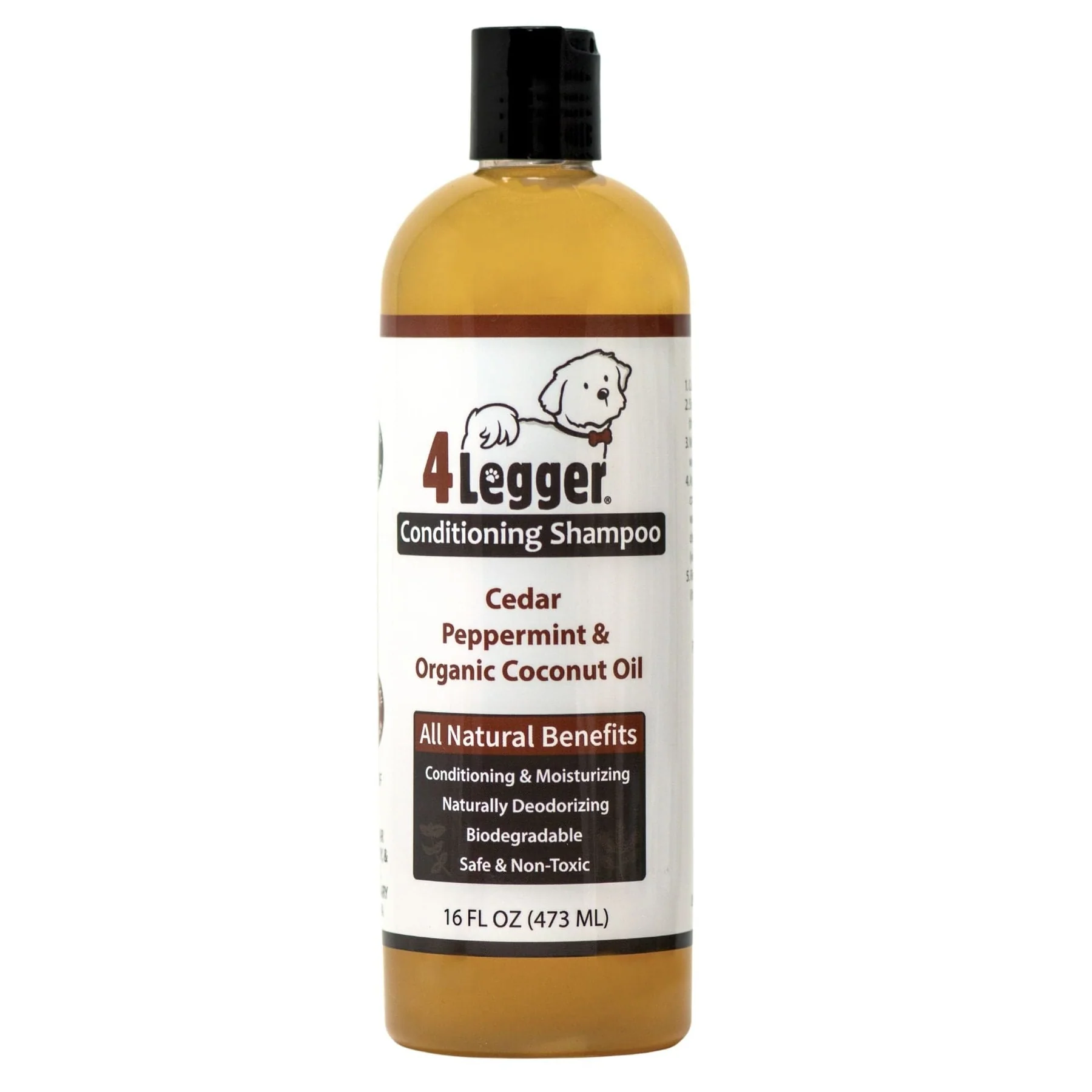 4Legger Cedar, Peppermint Organic Food Standard Shampoo (16oz) | Normal Healthy Skin & Coat Shampoo for Dogs