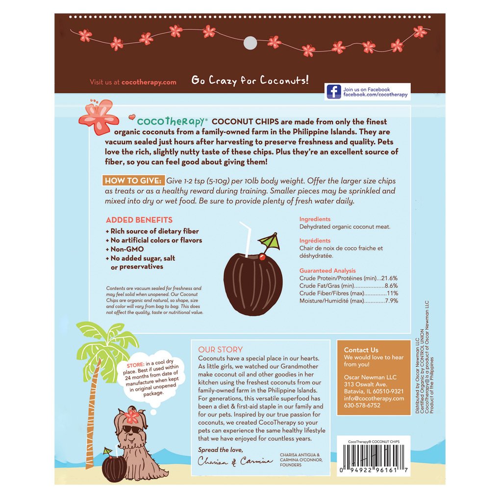CocoTherapy Organic Coconut Chips | Constipation Soft Stools Digestive Fiber Support| Premium Pets Treats