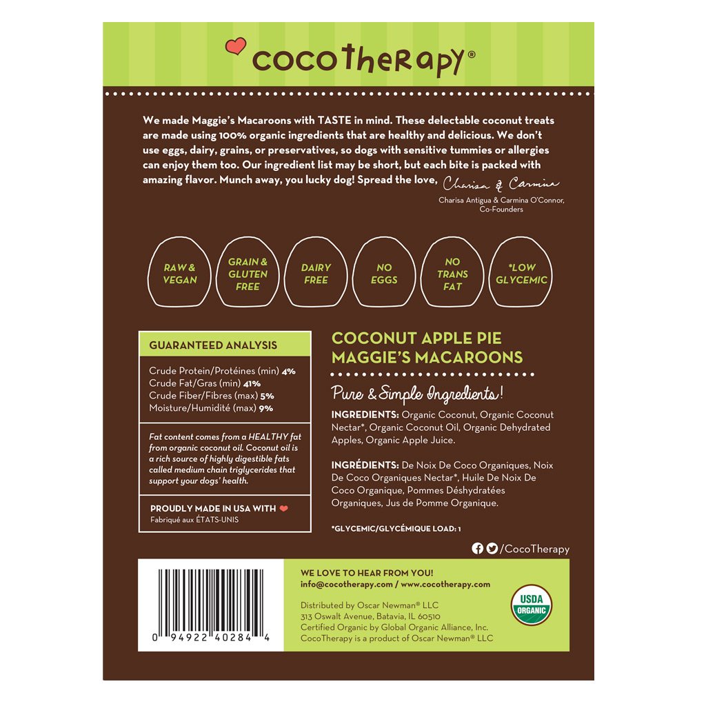 CocoTherapy Organic Maggie's Macaroons | Vegan Grain Gluten-Free Coconut Dehydrated Soft Treats For Dogs | Premium Pets Treats