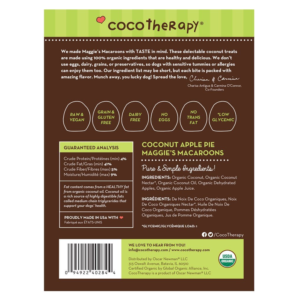 CocoTherapy Organic Maggie's Macaroons | Vegan Grain Gluten-Free Coconut Dehydrated Soft Treats For Dogs | Premium Pets Treats